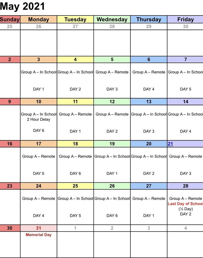 Hybrid Calendar (Group A) for May. | BALD EAGLE AREA SCHOOL DISTRICT