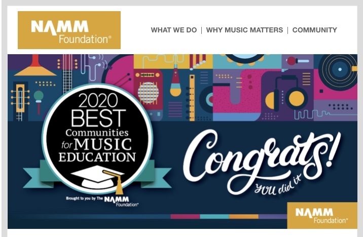 2020 Best Communities for Music Education Award