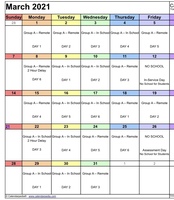 The March calendar for Hybrid (Group A) learners