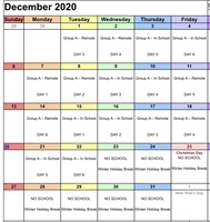 December calendar for the Group A Hybrid students.