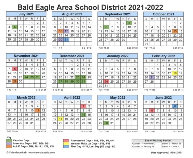 Lehigh Calendar 2022 District Approved 2021-2022 School Year Calendar. | Bald Eagle Area School  District
